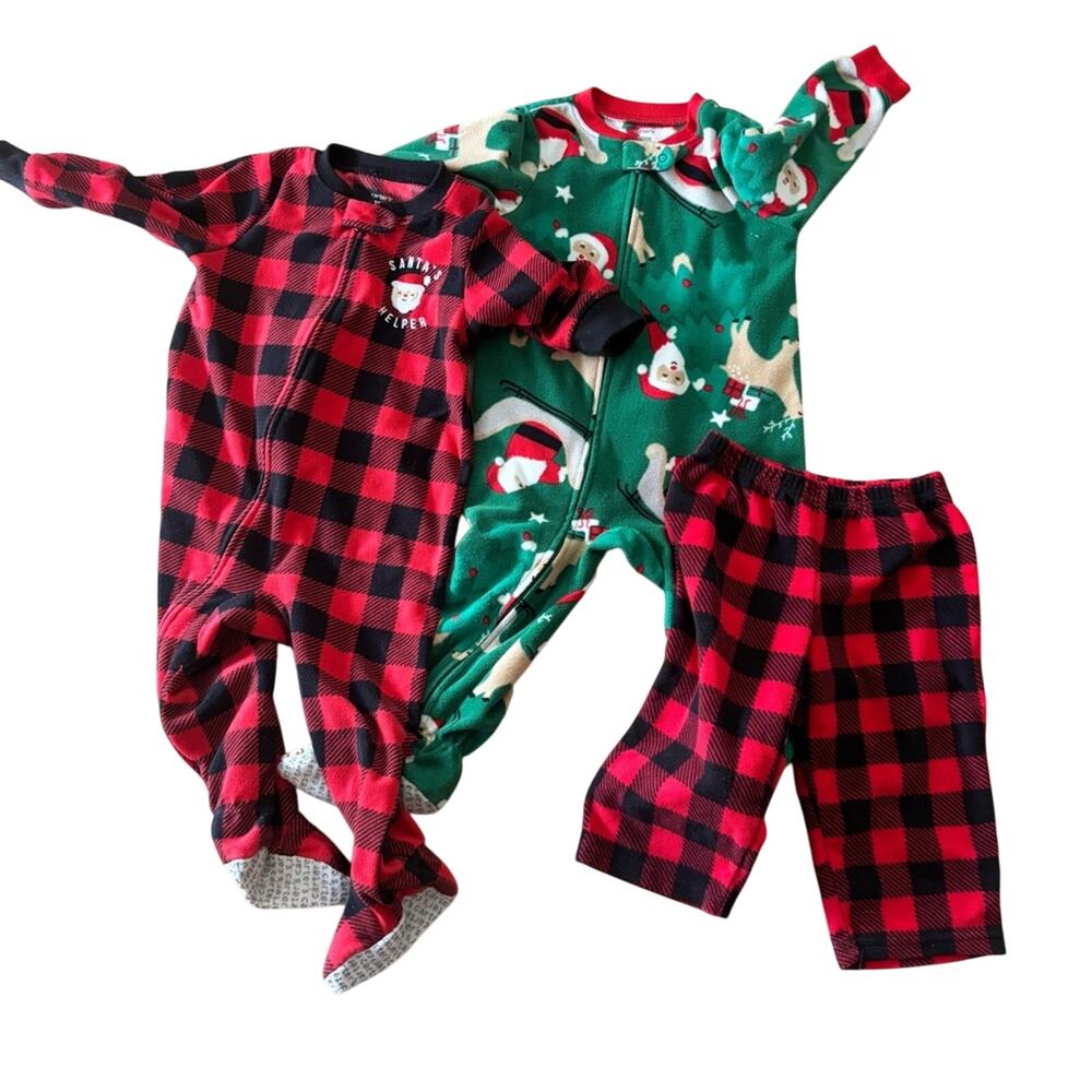 Carter's Kids Pajama Set - Buffalo Plaid Santa Footed Fleece 18M